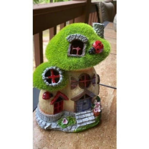 Mushroom Garden Statues with Outdoor Solar Light, Green Flocked Fall Decor - Picture 2 of 3